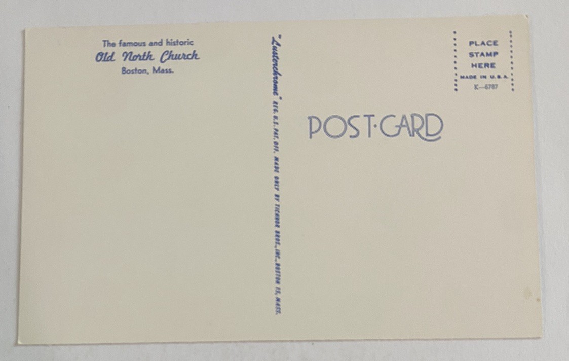 Vintage Postcard ~ Old North Church Salem Street View ~ Boston Massachusetts MA