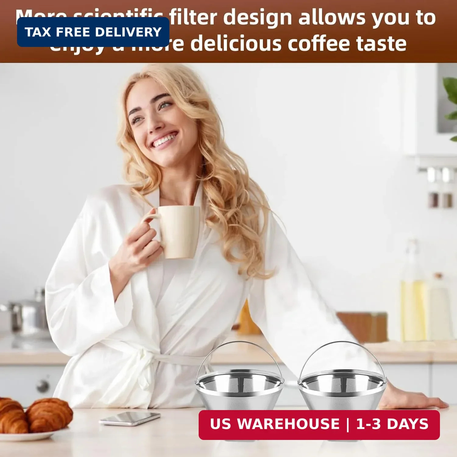 Reusable Cone Coffee Filters 4，304 Stainless Steel Permanent Coffee Filter，Perma
