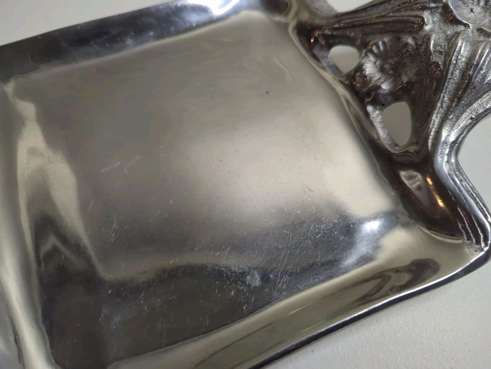Vintage Cast Aluminum Vanity Tray Art Nouveau Floral Handles India Trinket Tray