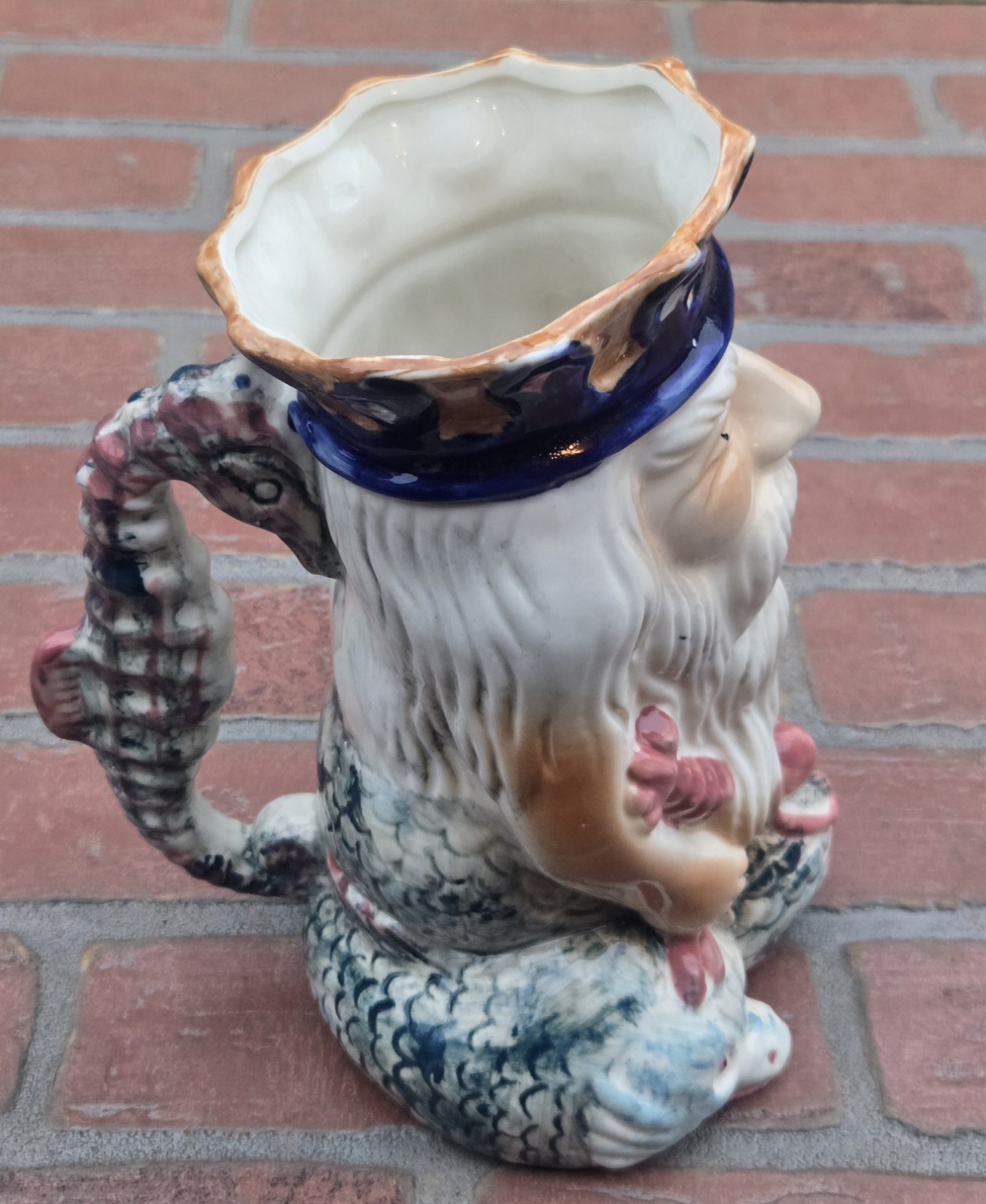 Vintage Neptune Poseidon Figural Ceramic Stein Mug King of the Sea• Nautical 10″
