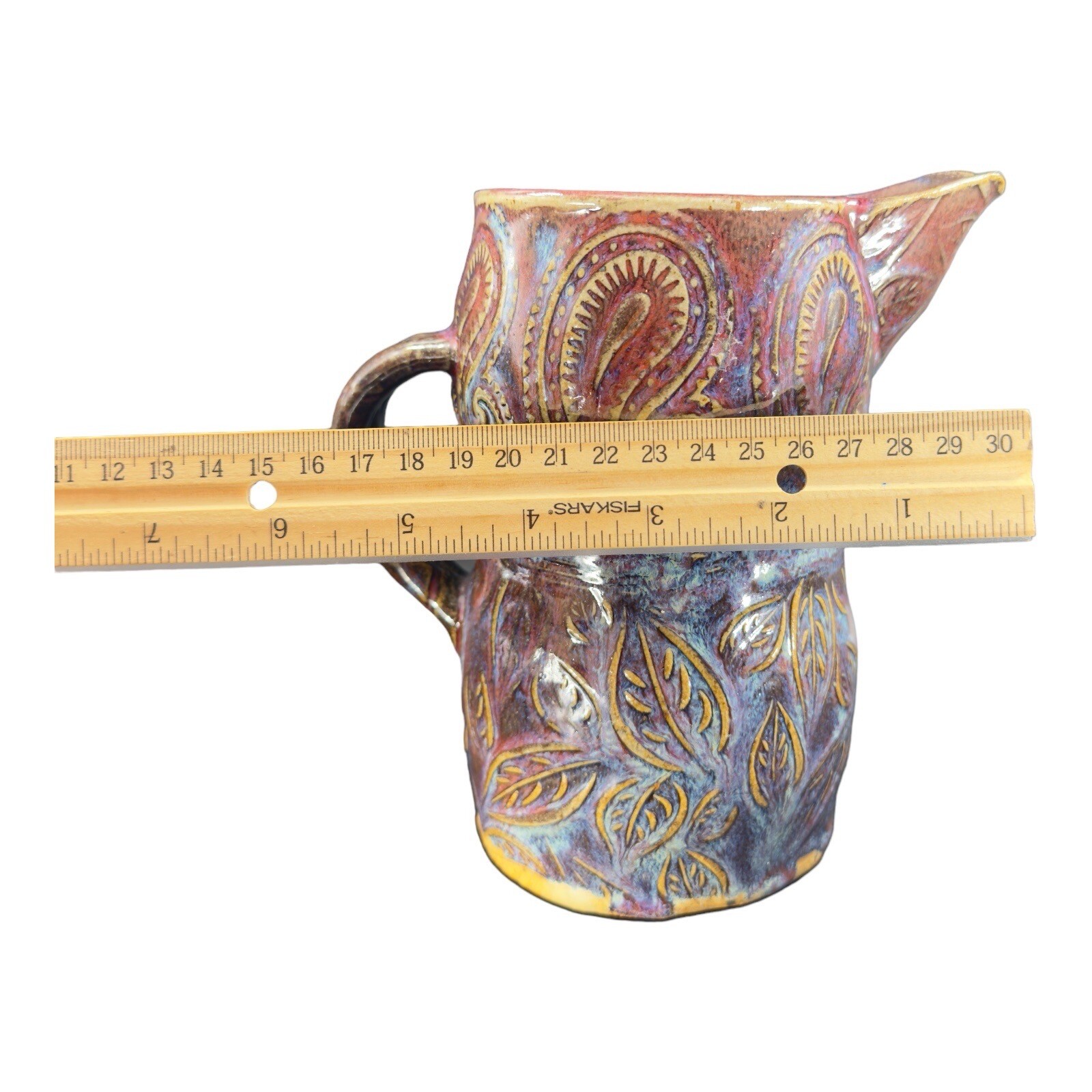 Hand Made Primitive Studio Art Pottery Pitcher With Juice Rimmer Stackable VTG