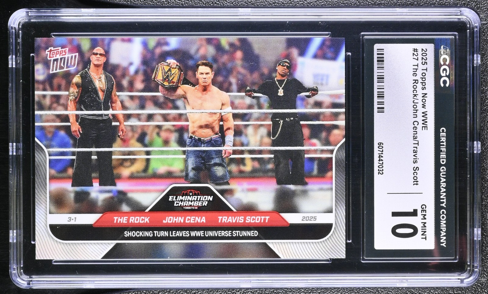 2025 TOPPS NOW WWE #27 JOHN CENA THE ROCK TRAVIS SCOTT GRADED CGC 10 GEM MINT 💎