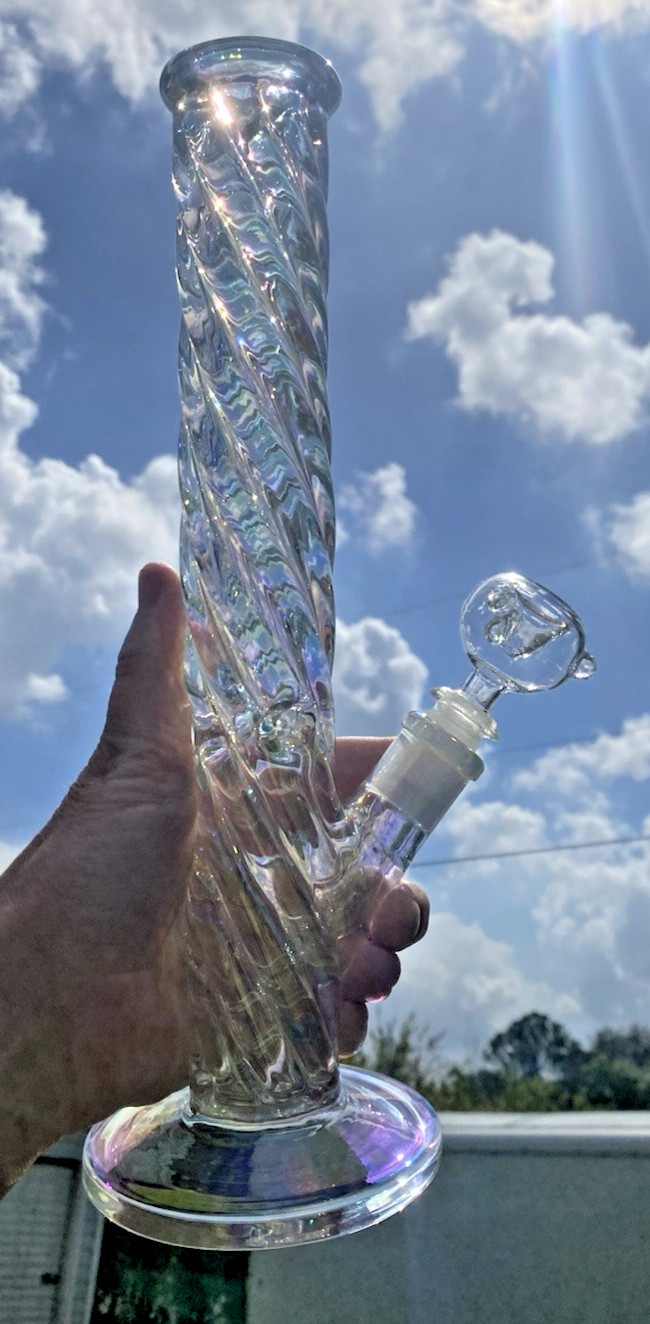 12″ Holographic Rainbow Heavy 7mm Borosilicate Glass Bong 3 Pinch Ice Catcher
