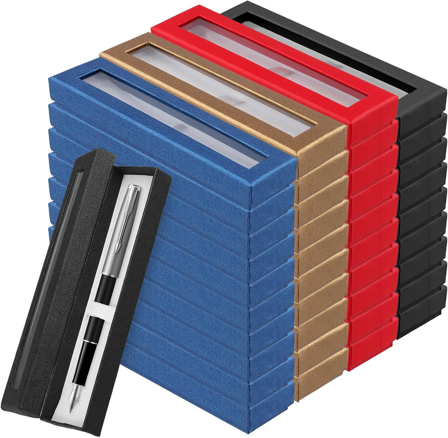 40 PCS Colored Pen Display Box with Clear Lid and Cushion for Gifts