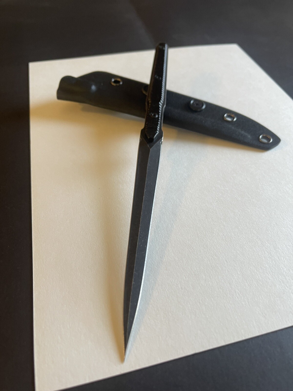 Dagger Fixed Blade Knife Double Edged Stiletto Kydex Sheath Stonewashed Blade