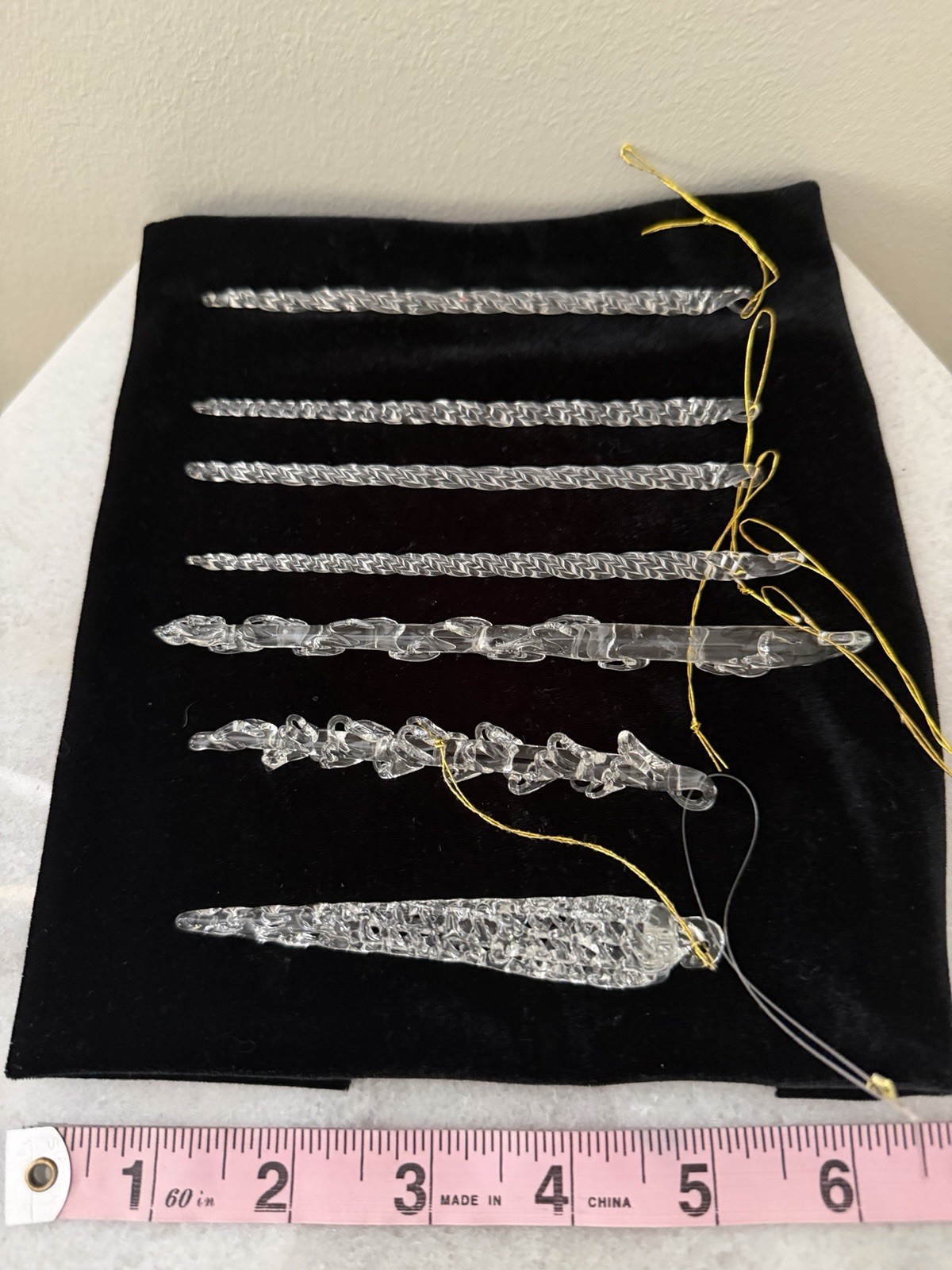 Set Of Seven (7) Glass Icicle Ornaments. Christmas Tree Ornaments. Taiwan