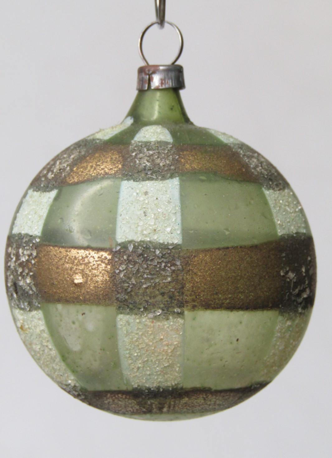 Vintage Antique Glass Checker Pictured Mica BALL Christmas Ornament Germany