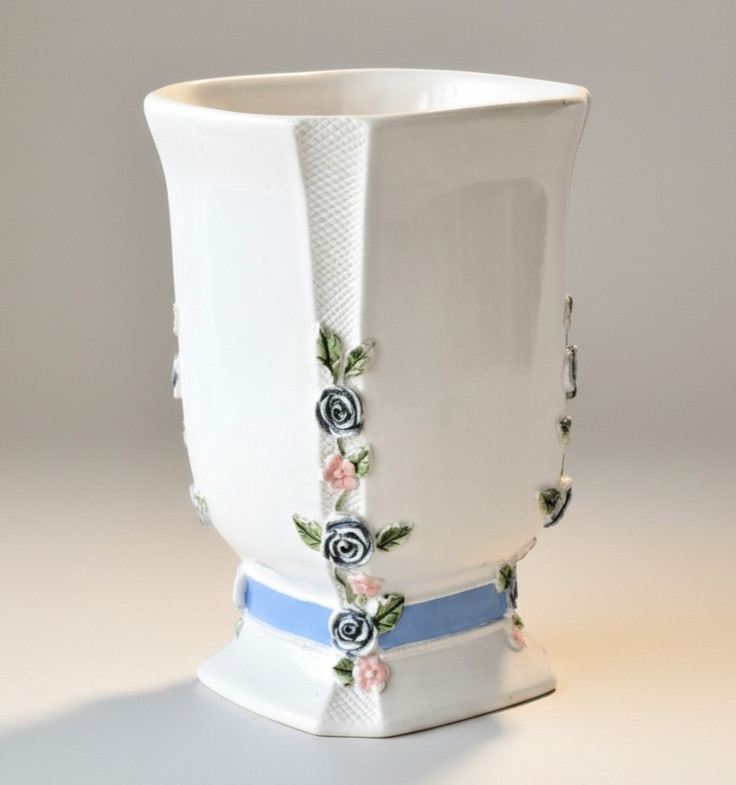 Tommy Hilfiger Vase Hand Painted Ceramic Floral French Country Decor 5″