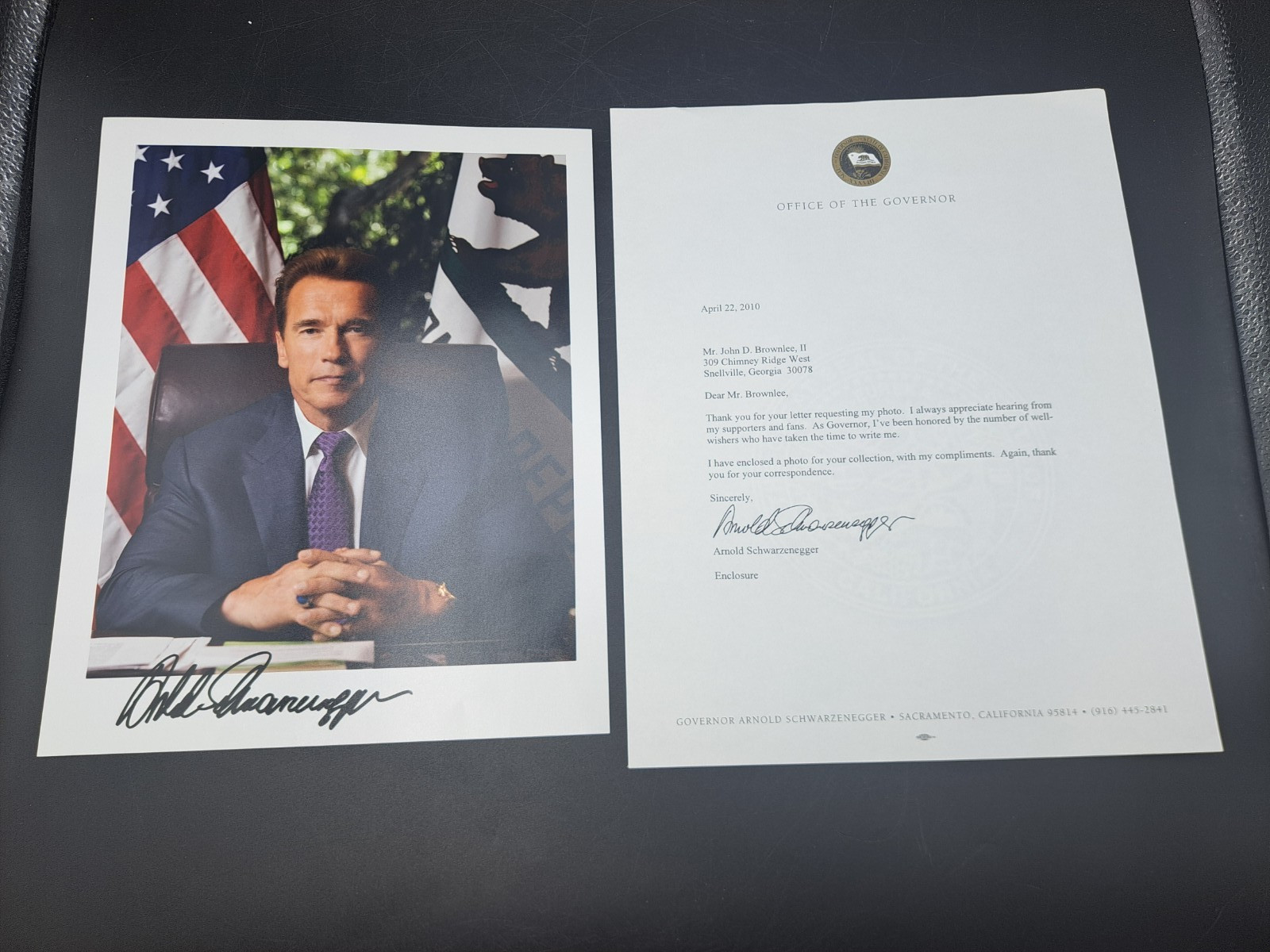 Arnold Schwarzenegger Signed 8×10 Photo- Letter of Authenticity