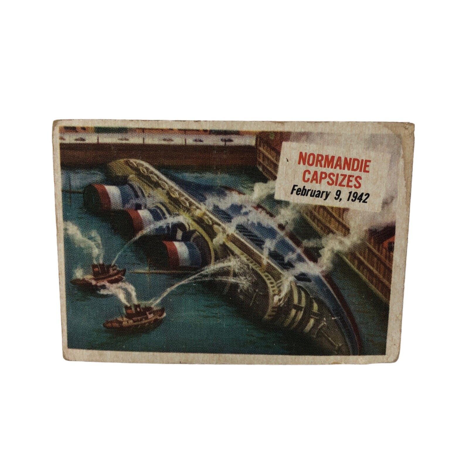 VTG 1954 Topps Scoops #43 Normandie Capsizes Card