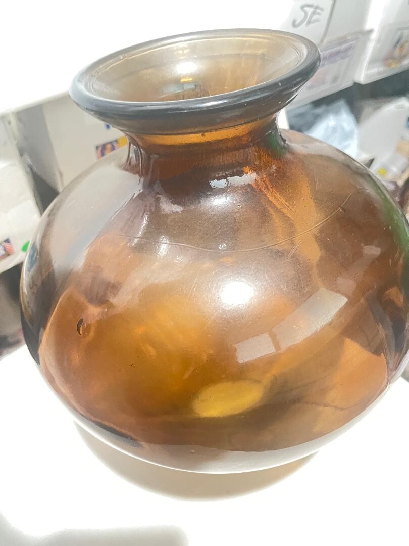 Brown color12″H Glass Vase 4 1/2″Top 2 3/4″ opening 3 1/2″ base 10″ Diameter(DR)