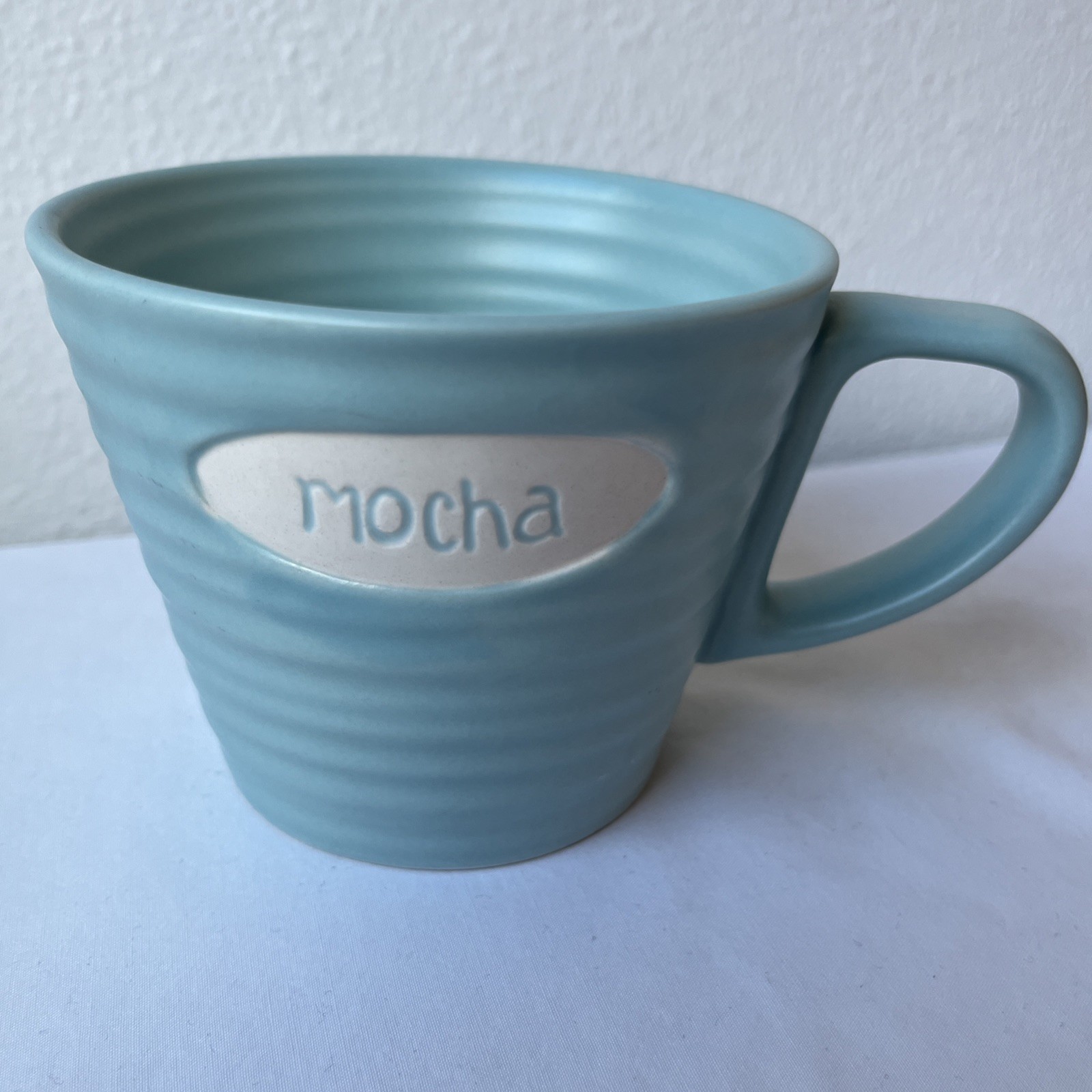 Starbucks Ceramic Coffee Mug Cup 9oz Mocha Ribbed Pale Blue Ceramic 2007
