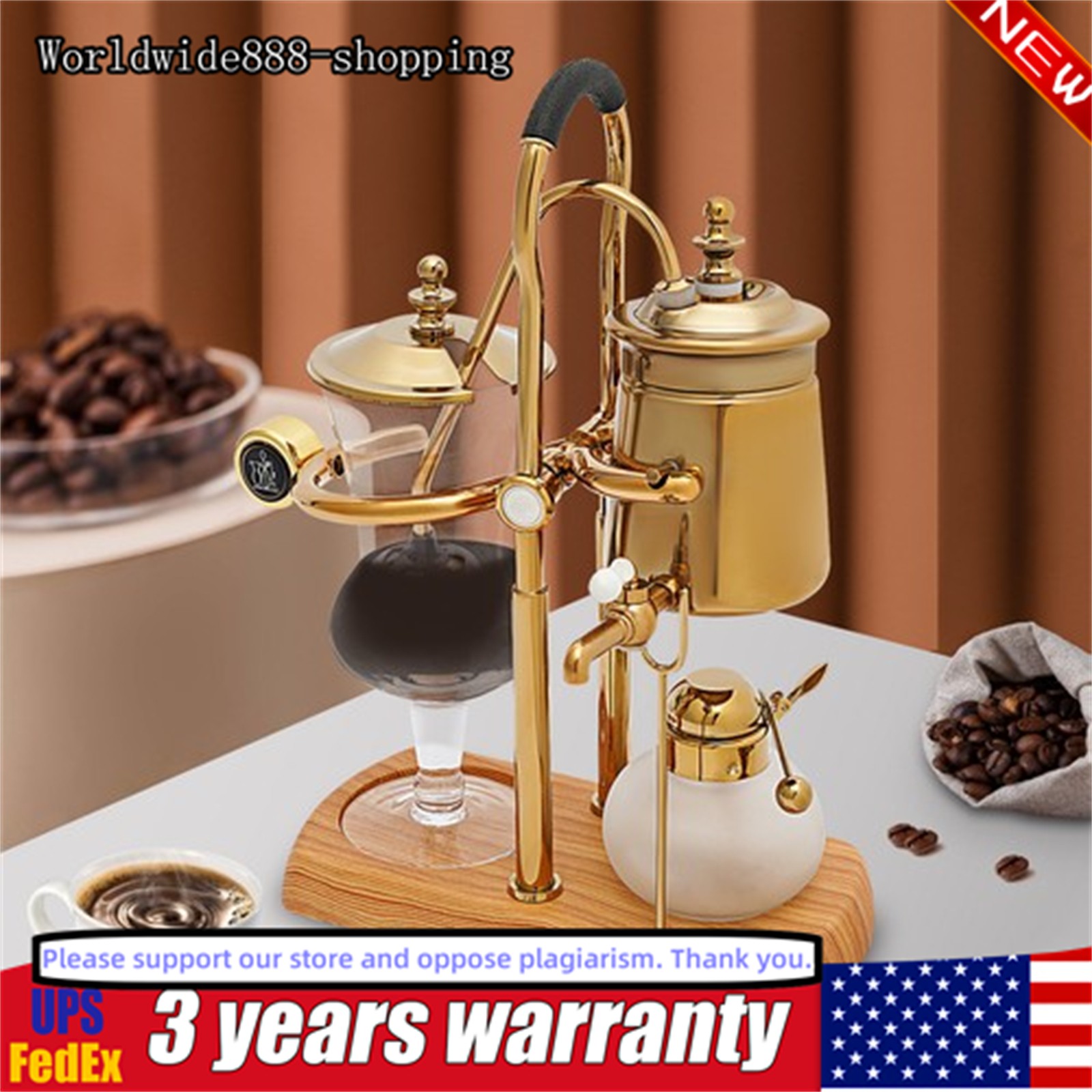 15OZ Royal Belgian Belgium Balance Syphon Coffee Maker Siphon Brewer Golden