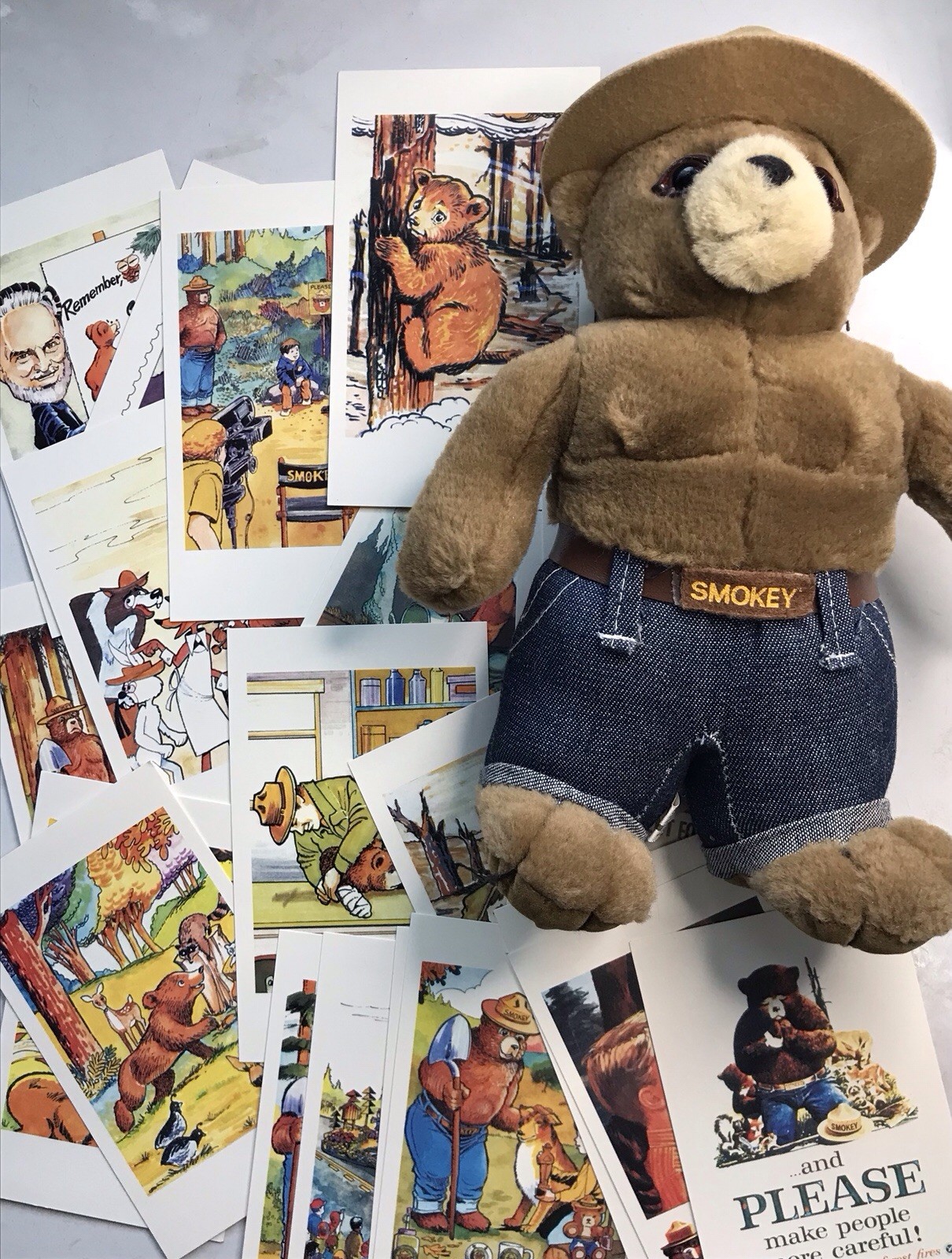 Smokey The Bear Vtg Card Set 50th Anniversary Poster Replicas Stuffed Doll Lot
