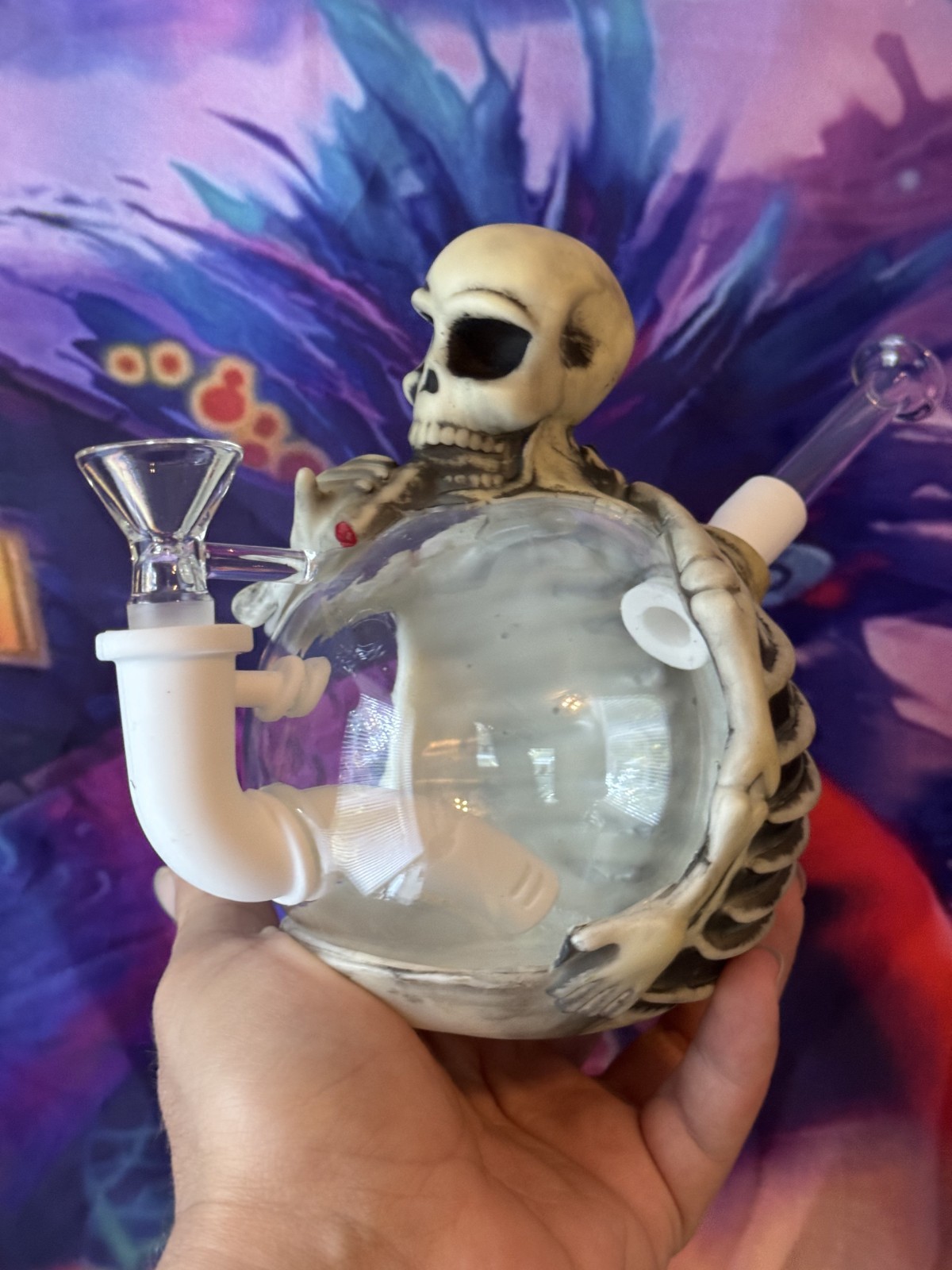 Bong Skull FaceBones Hybrid Glass Resin Water Pipe Smoking Bong