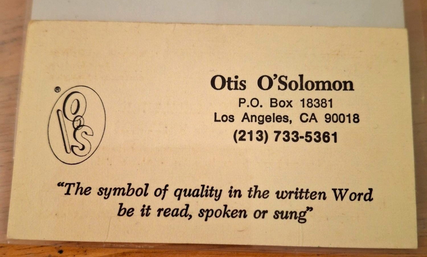 Vintage Business Card Otis O’ Solomon Los Angeles Watts’ Prophet and Performer