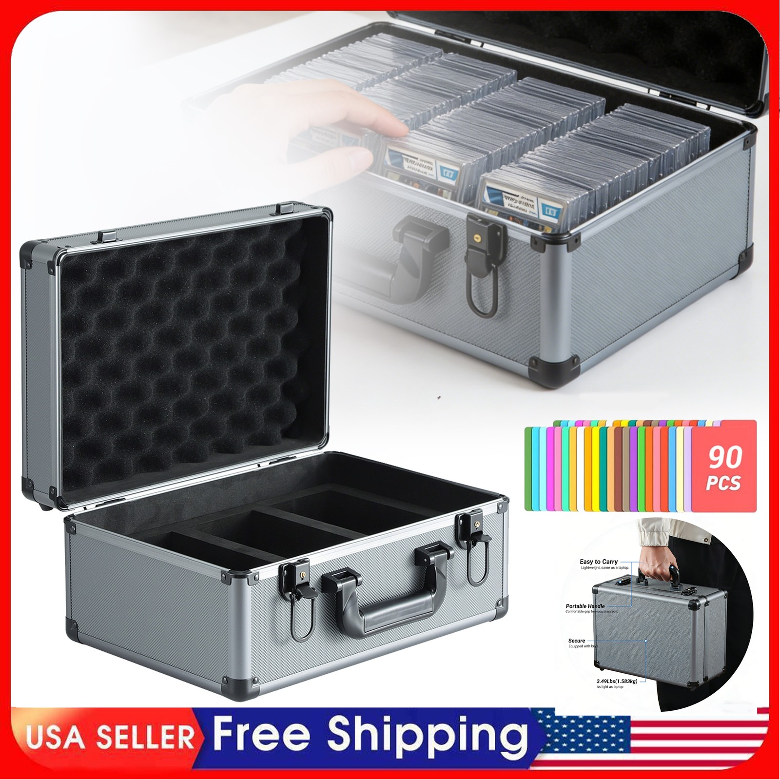 Graded Card Storage Box Waterproof Lockable 90-Capacity Case for PSA/BGS/SGC Sla
