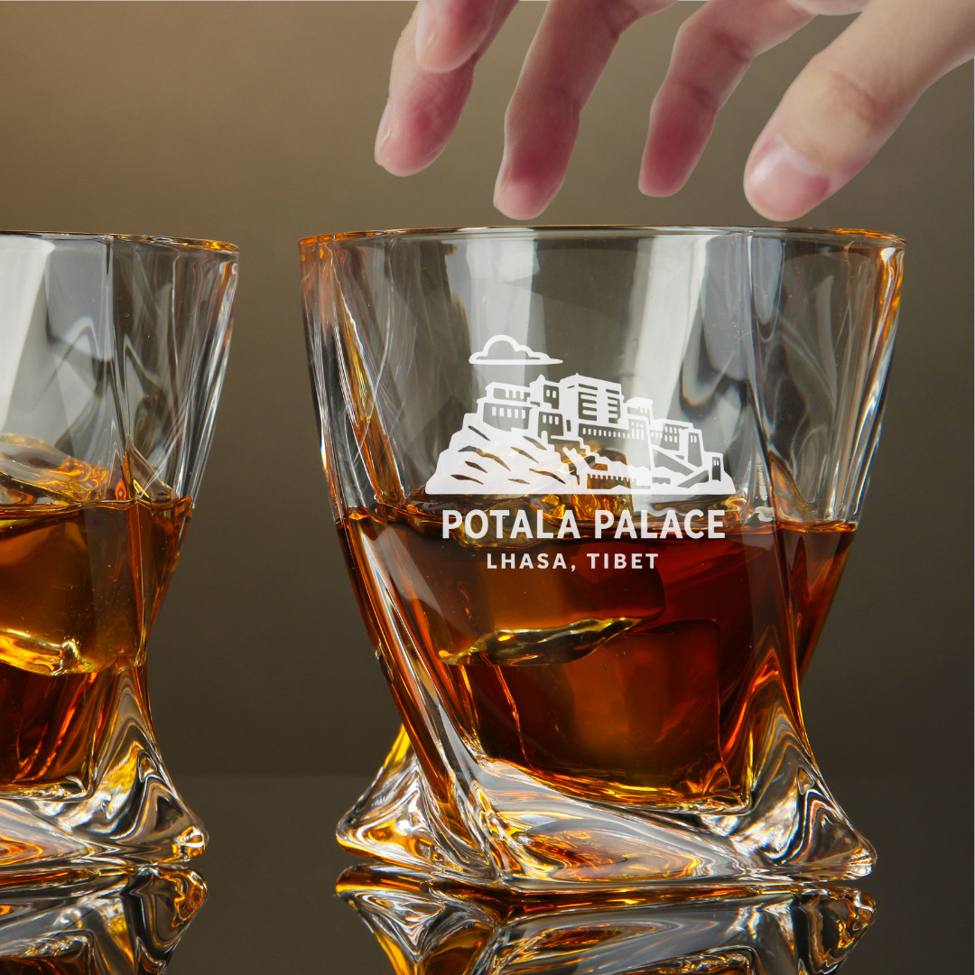 Custom Engraved Potala Palace Lhasa Tibet Whiskey Glass – 10 oz Twisted Rocks