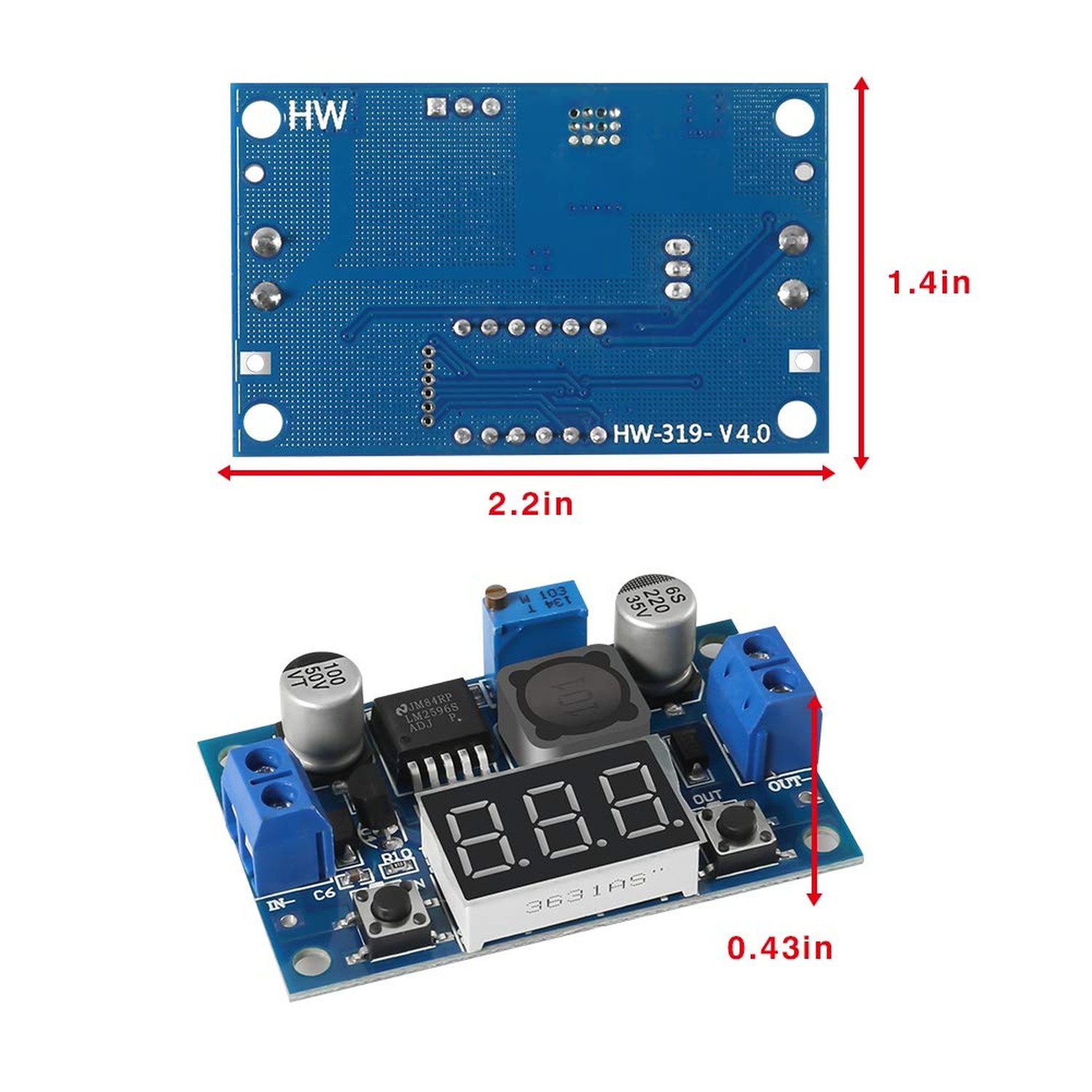 2pcs LM2596 Adjustable Voltage Regulator 4.0-40V to 1.25-37V DC 36V to 24V to…