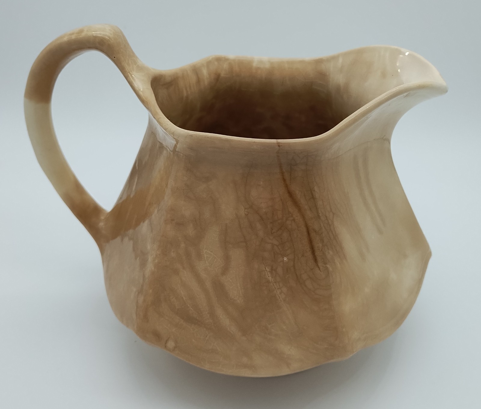 Antique 19th C Soft Paste Stained Ceramic Milk Pitcher or Sauce Hexagon 5 1/4″
