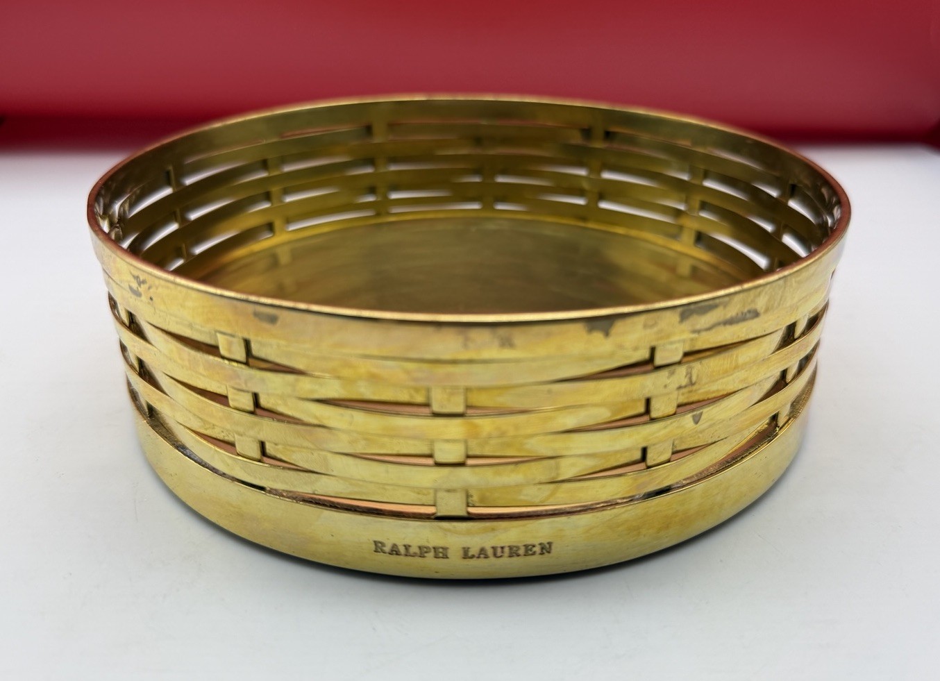 RARE Vintage Ralph Lauren Home Woven Brass Luxury Trinket Vanity Catchall Tray