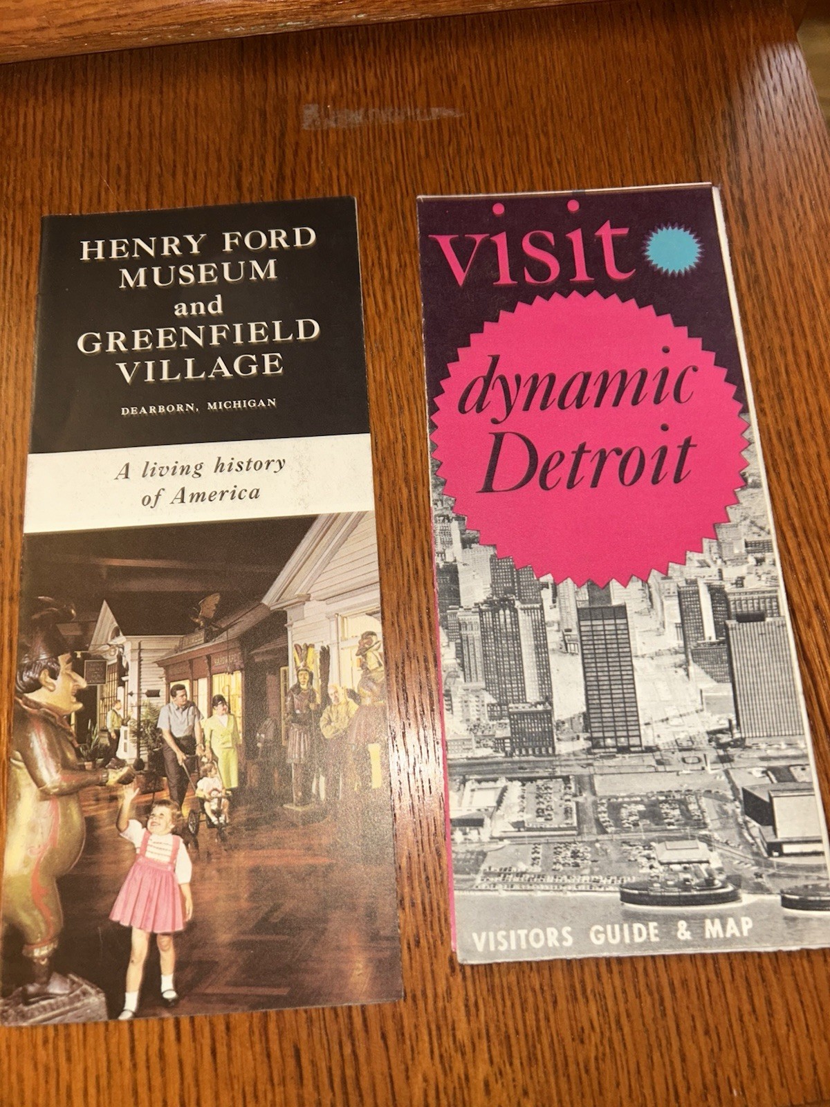 Vintage Pair Of Michigan Tourism Pamphlets- Detroit City Map, Greenfield Ford