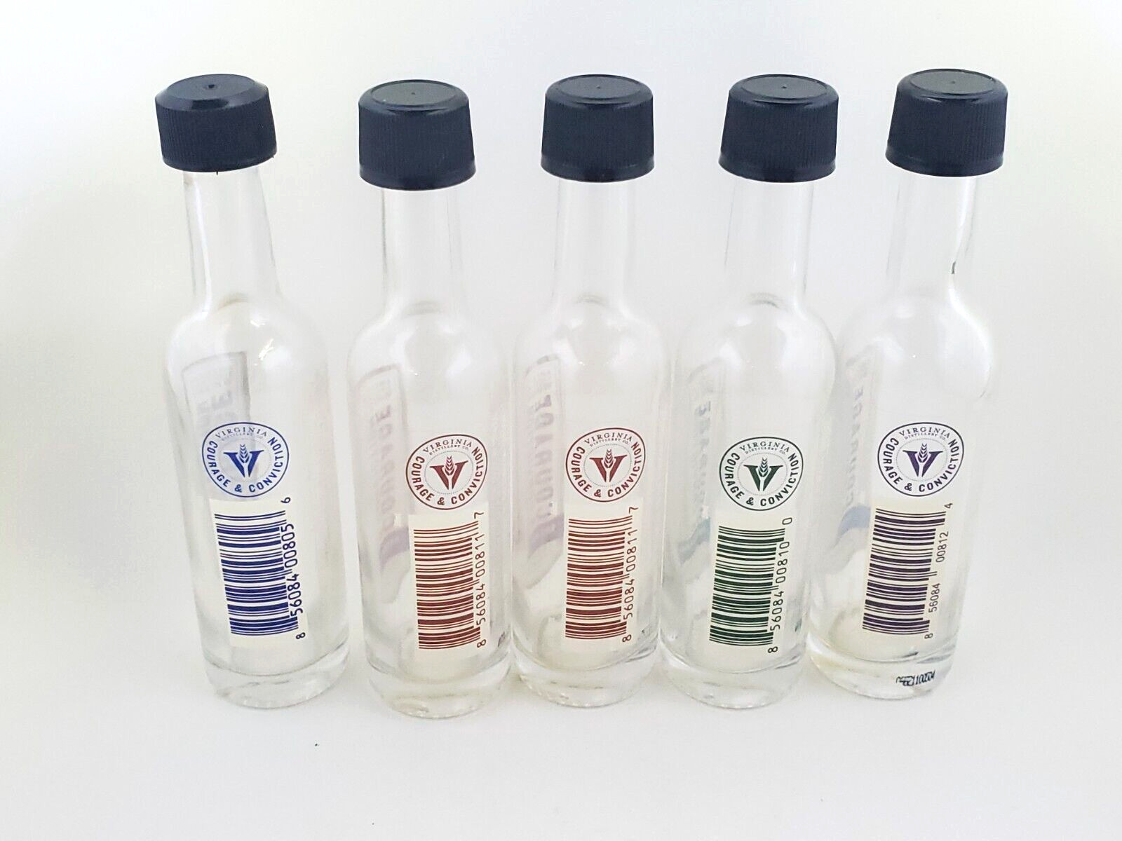5 EMPTY 50ml COURAGE & CONVICTION Mini Whiskey GLASS Bottles FULL COLLECTORS SET