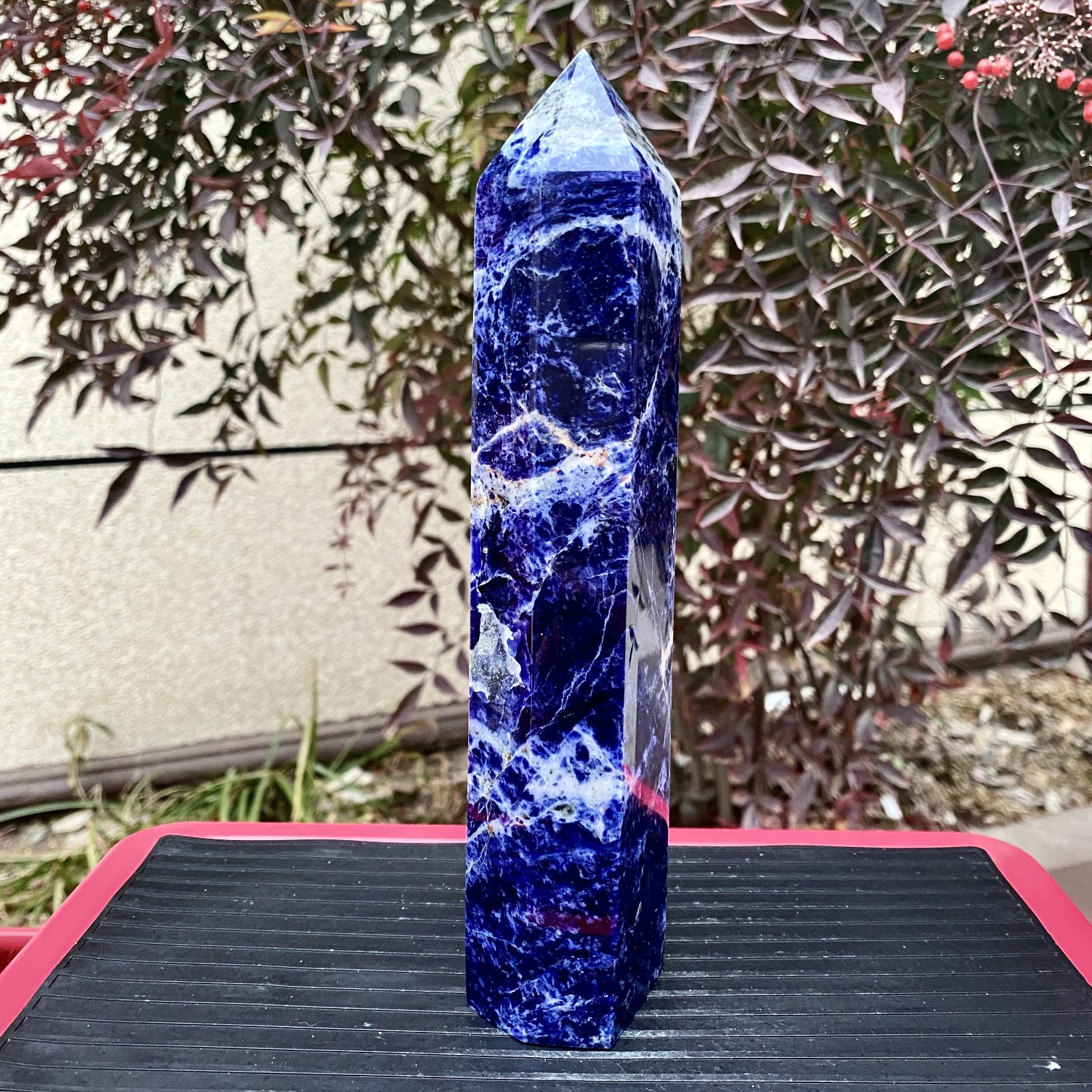 1.4LB Natural blue striped stone crystal Obelisk quartz crystal energy column