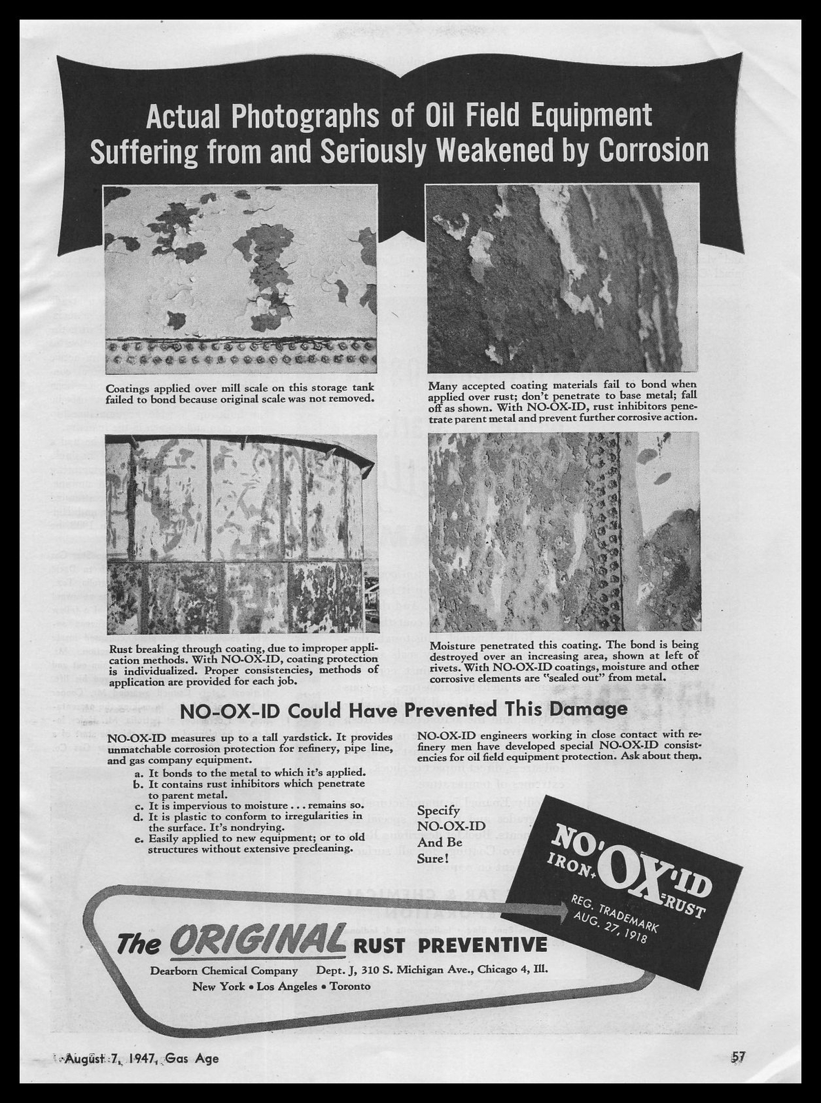 1947 No-Ox-Od Rust Prevention Oil Field Equipment Corrosion Photos Print Ad