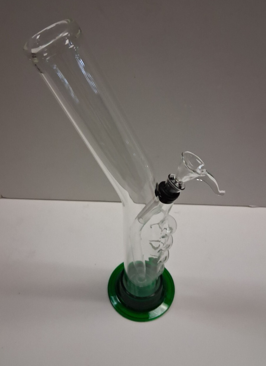 12″ BENT HANDGRIP NORMAL WALL GLASS WATER PIPE BONG HOOKAH PULL CARB 1.5″M