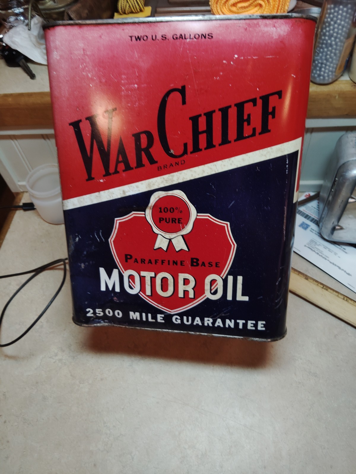 War Chief vintage 2 gallon metal can 1930,s -1950,s ,Rare New York City Empty
