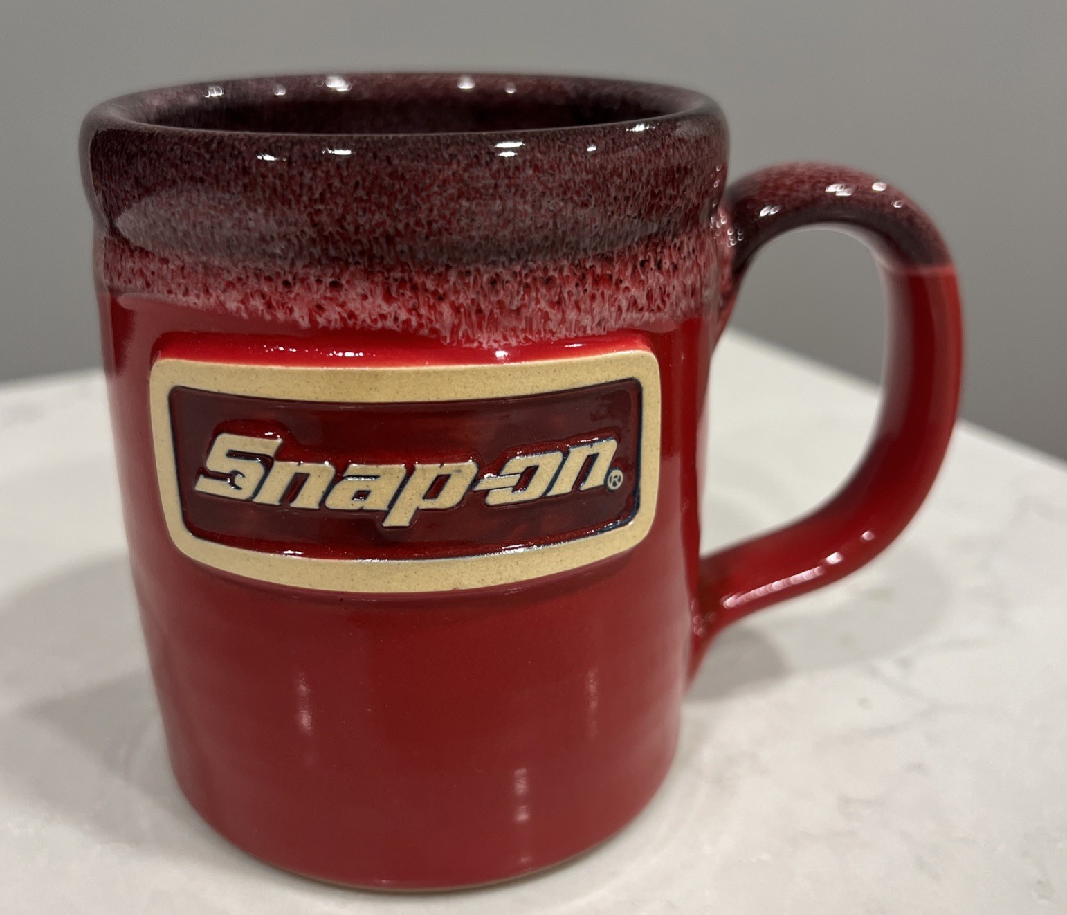 New SNAP-ON TOOLS Handmade DENEEN POTTERY USA Red Drip Glaze Coffee Cup, 2023