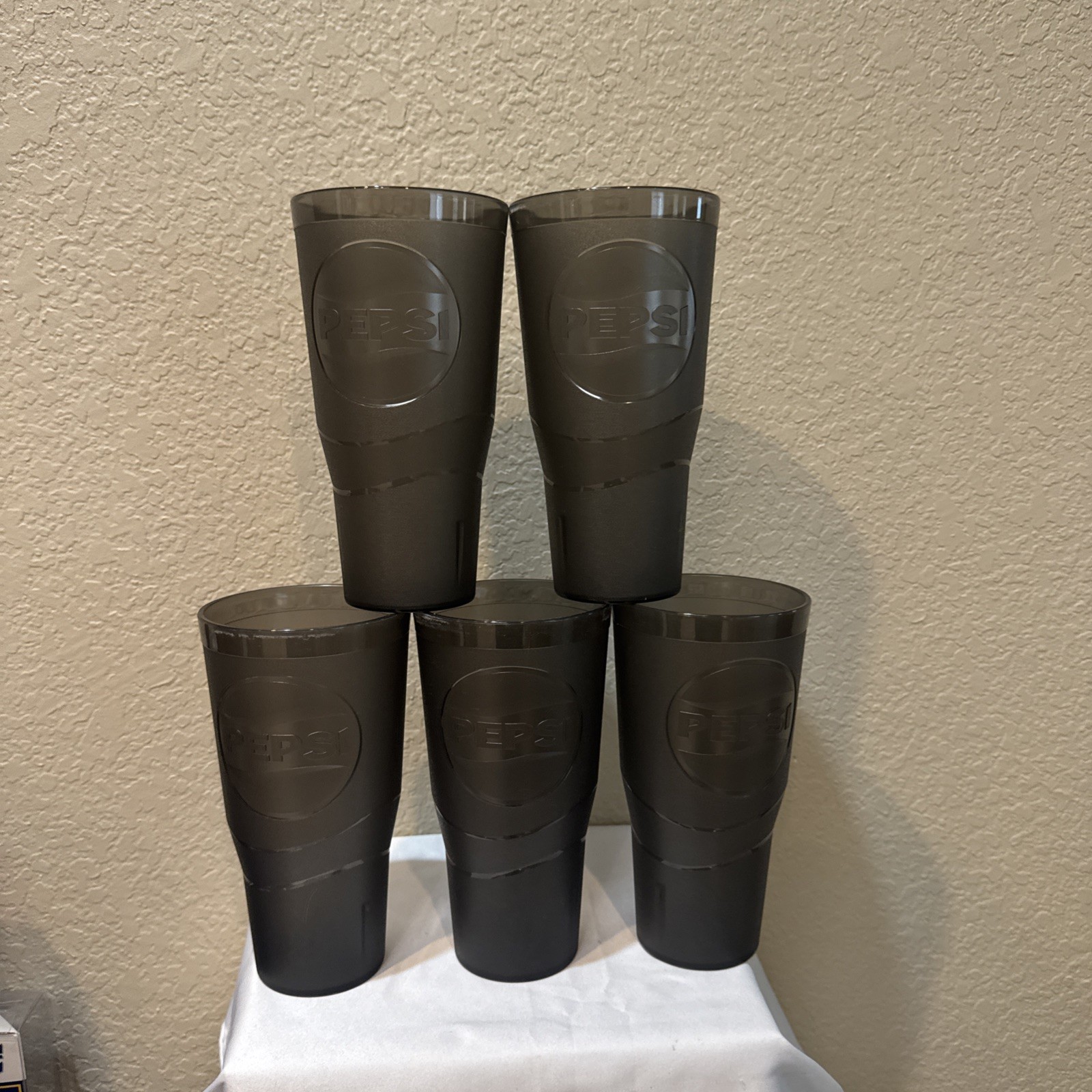 5 Pepsi Cola Restaurant Cups Plastic Tumblers 24 Oz. Dark Gray Made In USA