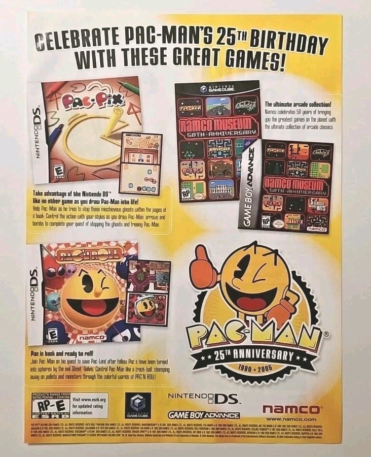2005 Pac-Man 25th Anniversary Namco Nintendo DS Original Print Ad – 7.5″ X 10.5″