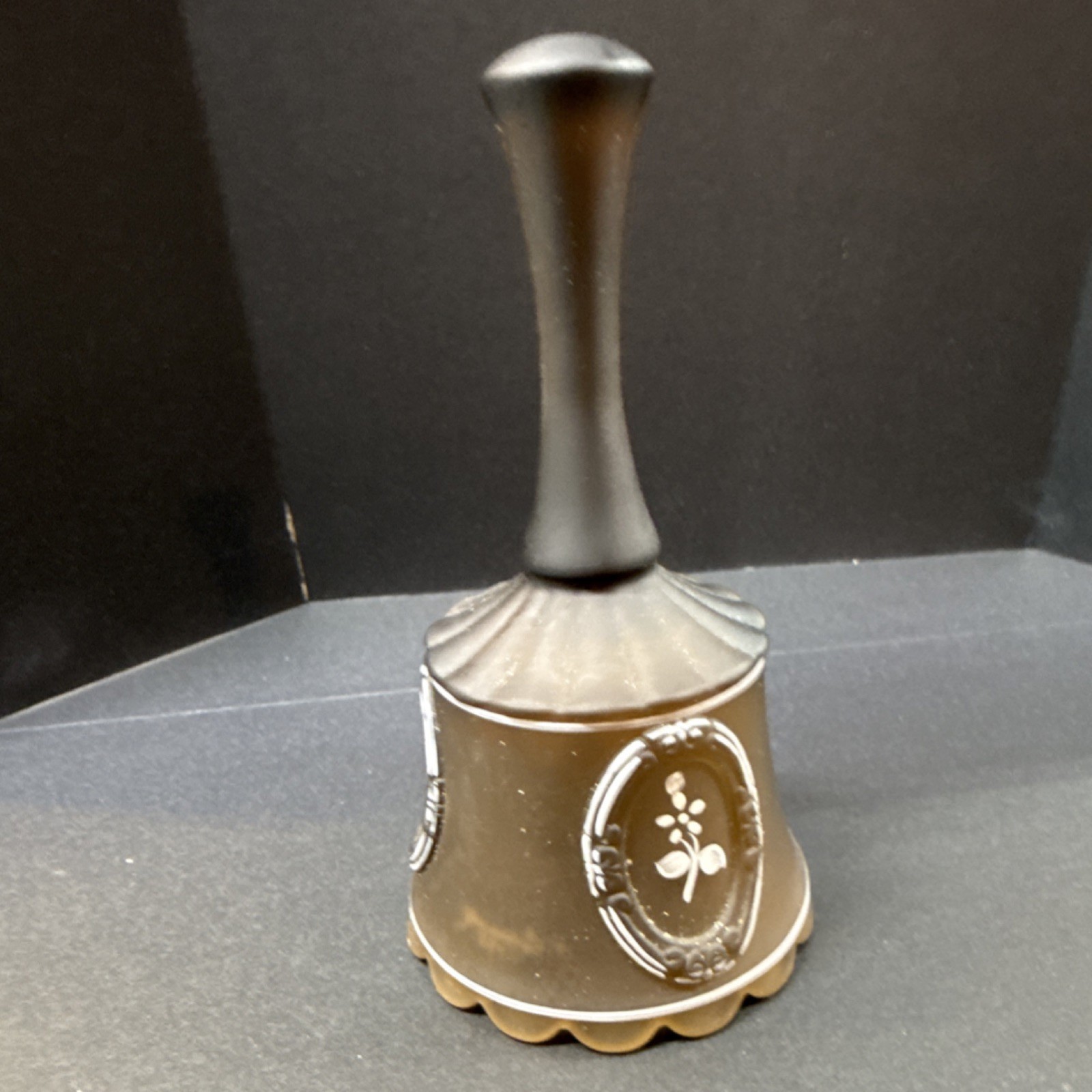 Hand Painted Satin Glass Cameo Bell Signed S. Carroll 1978 Satin-Finished