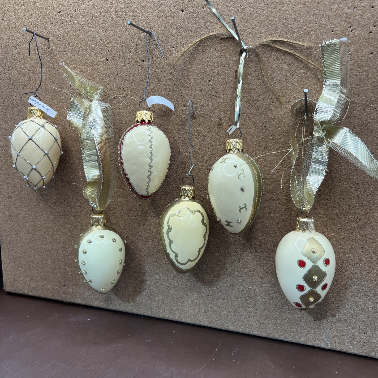6 Vintage Christmas Easter Ornaments Egg Shaped Poland Glitter Rhinestones