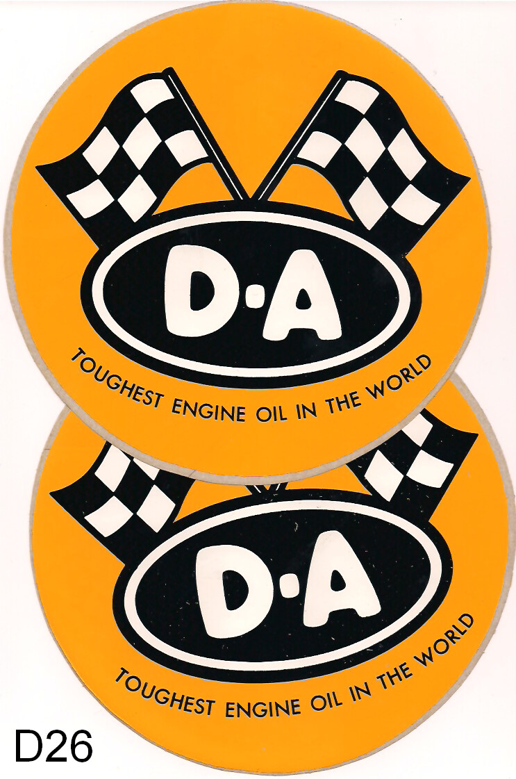 DA Racing Oil large 7″ round contingency vinyl decals from the 60’s 2 PC