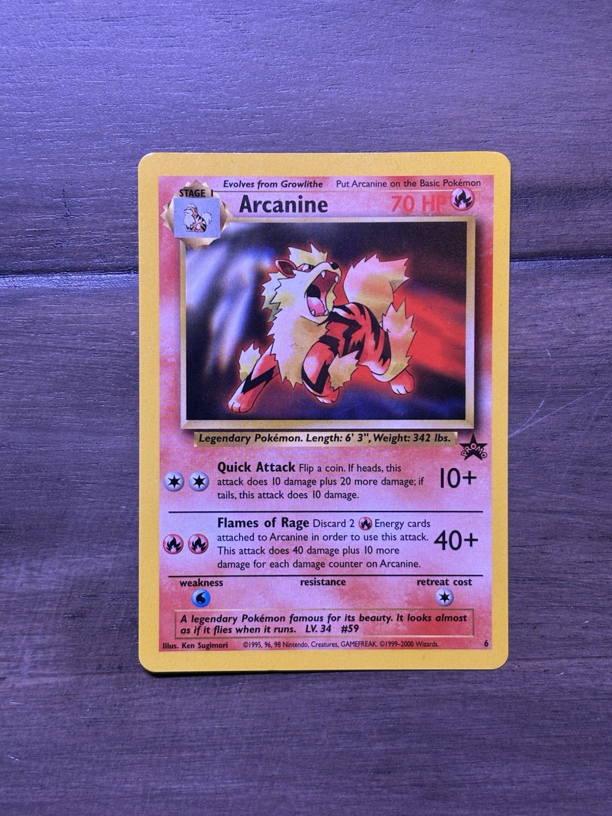 Pokémon Arcanine Base Set Stage 1 Card #6 1999 Wizards of the Coast Original