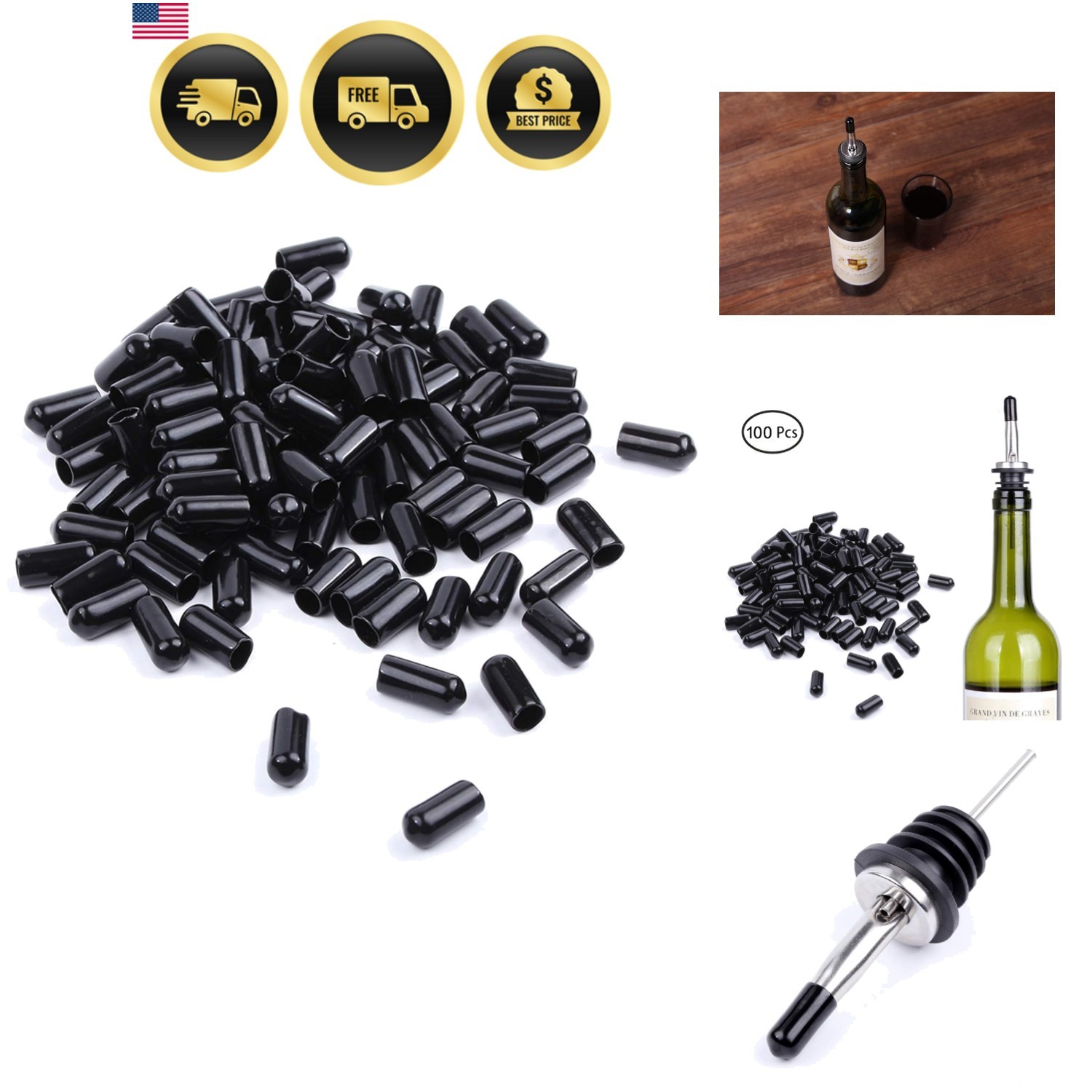 100 Pcs Pourers Dust Covers Olive Oil Liquor Bottle Pour Spout Cover Rubber C…