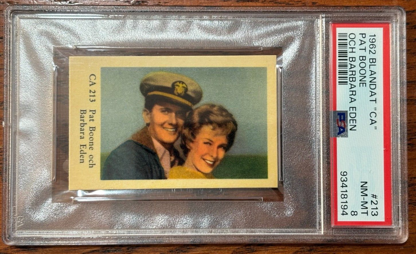 PSA NR-MT 8 BARBARA EDEN (ROOKIE YEAR) /PAT BOONE 1962 DUTCH “CA” CARD-APR745