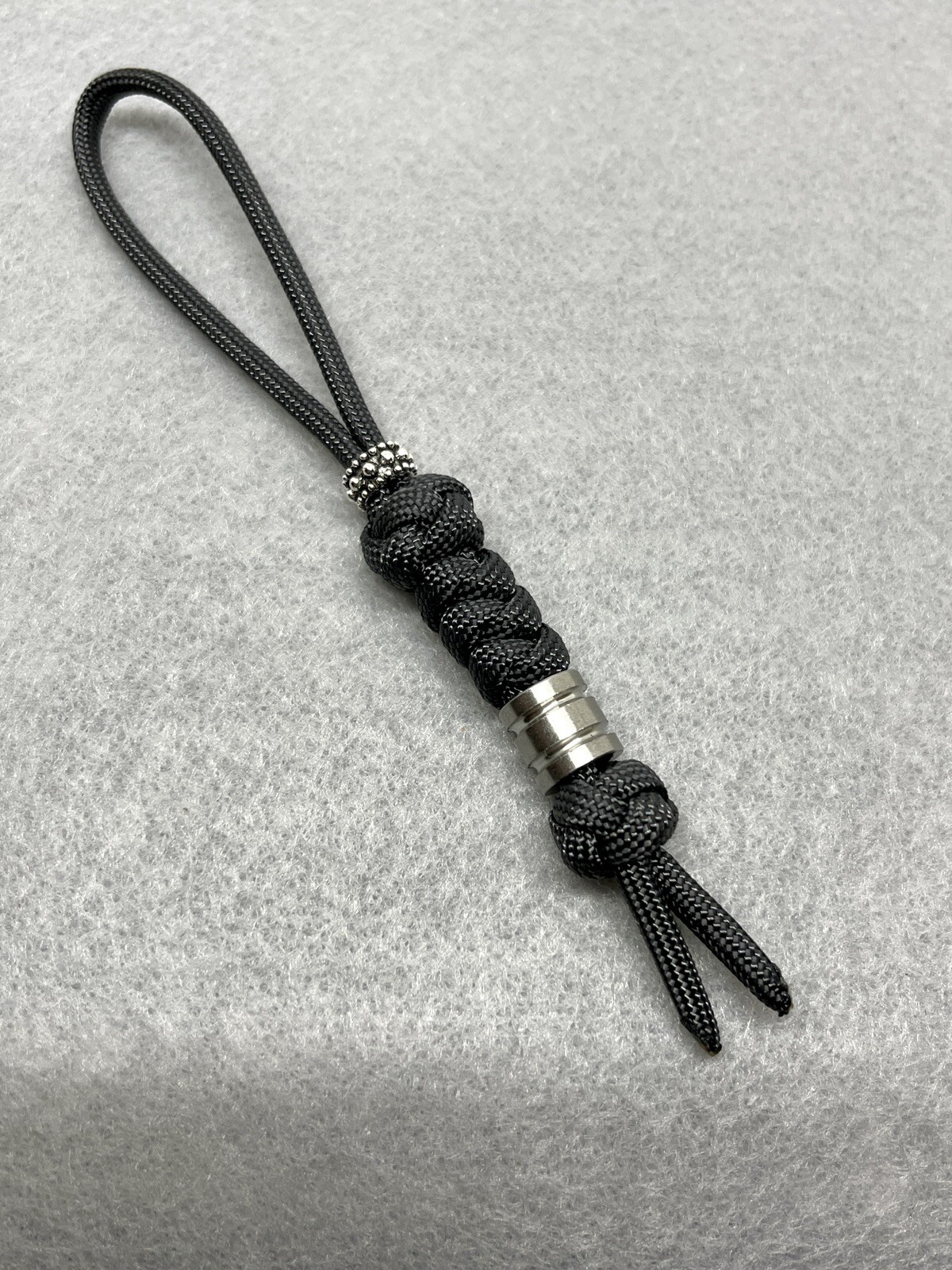 550 Paracord Knife Lanyard Dark Gray Cord With Stainless Cylinder Bead