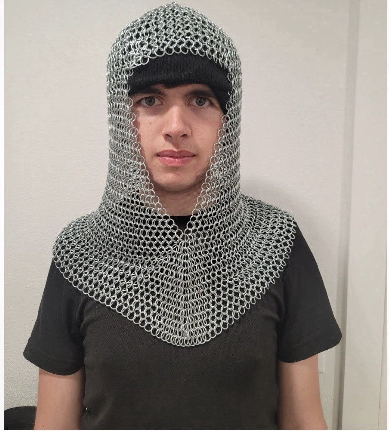 Silver Chainmail Armor Coif Hood — Medieval Knight Renaissance LARP Cosplay