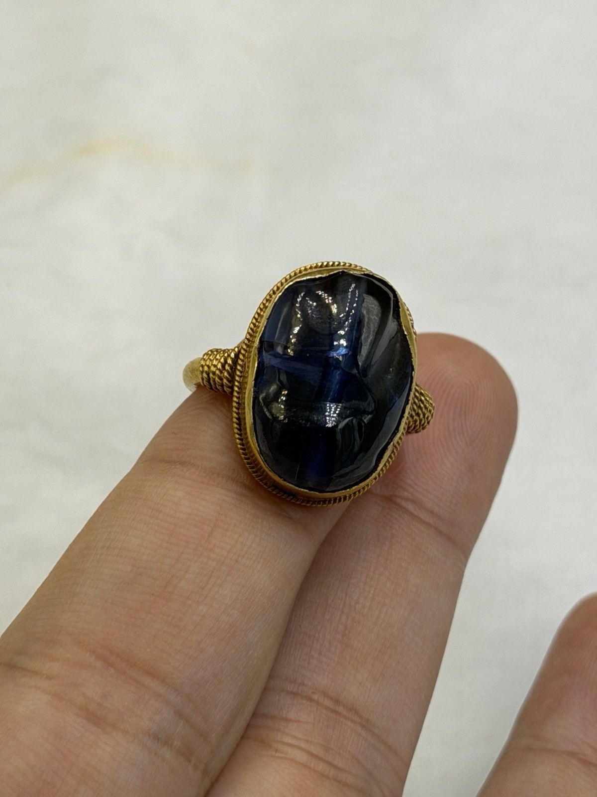 Stunning Ancient Roman Solid High Karat Gold Ring With Unique Blue Stone