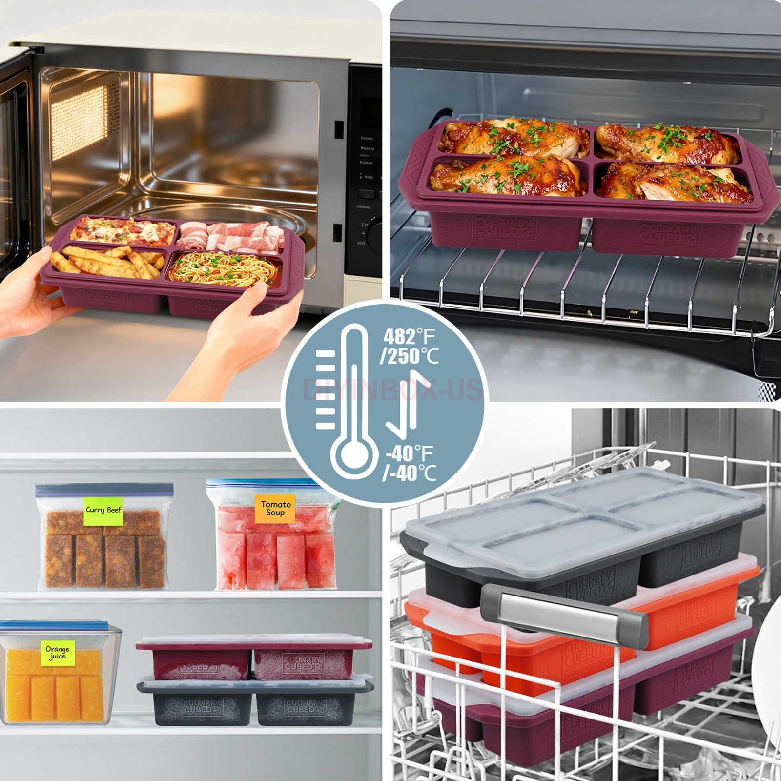CulinaryCubed Silicone Freezer 4 Compartments Meal Prep Food Storage Containers