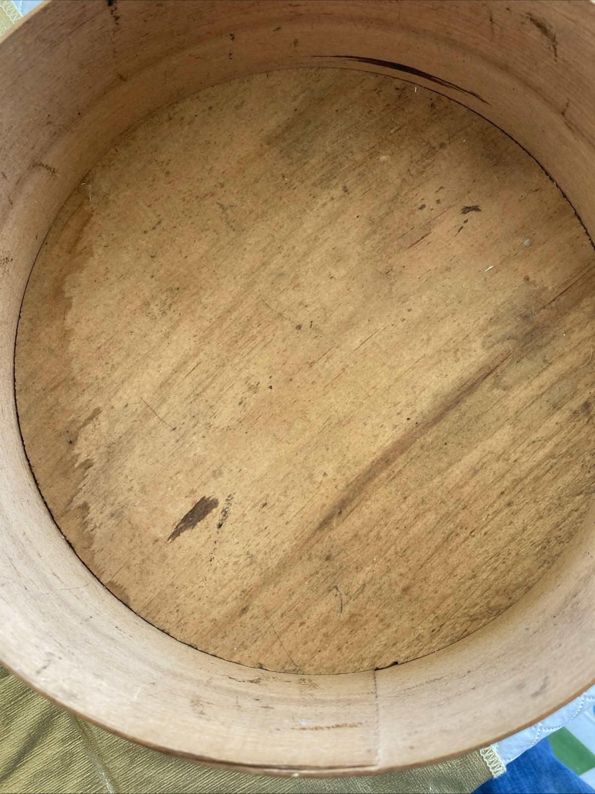 Antique Folk Art Floral Pattern Pyrography Round Pantry Box Estate Find