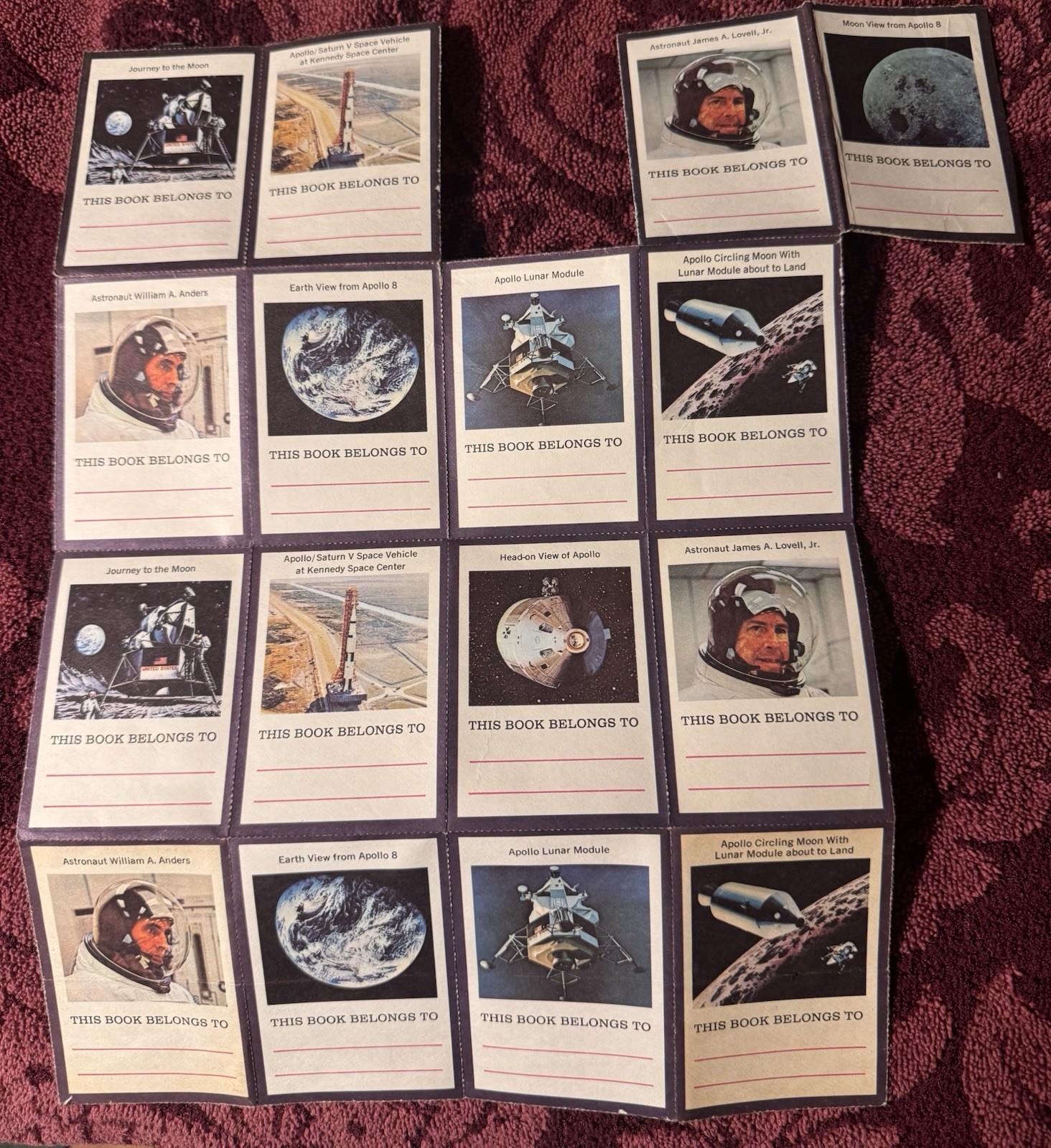(16) Vintage 1968 “THIS BOOK BELONGS TO” Labels Apollo 8 Scholastic Reader NASA