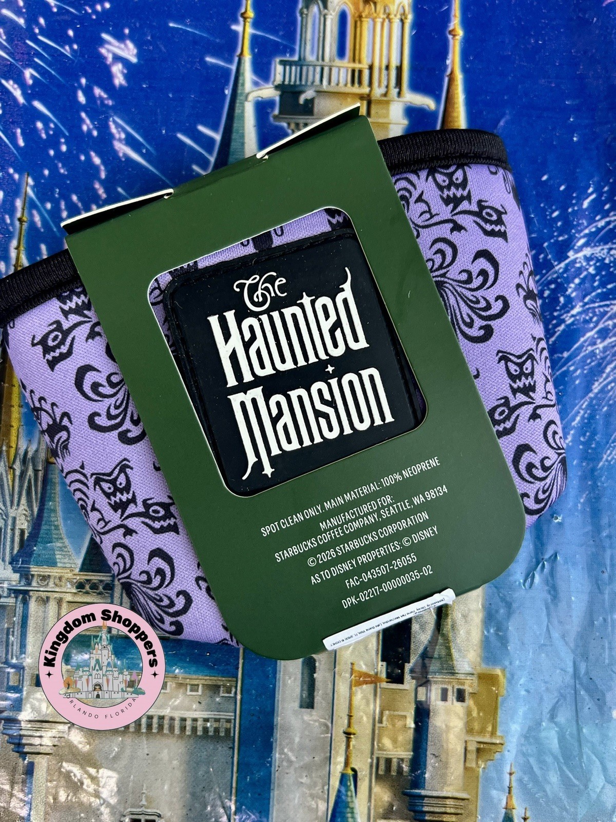 2026 Disney Parks Starbucks Haunted Mansion Fabric 16 Oz. Cold Cup Sleeve New