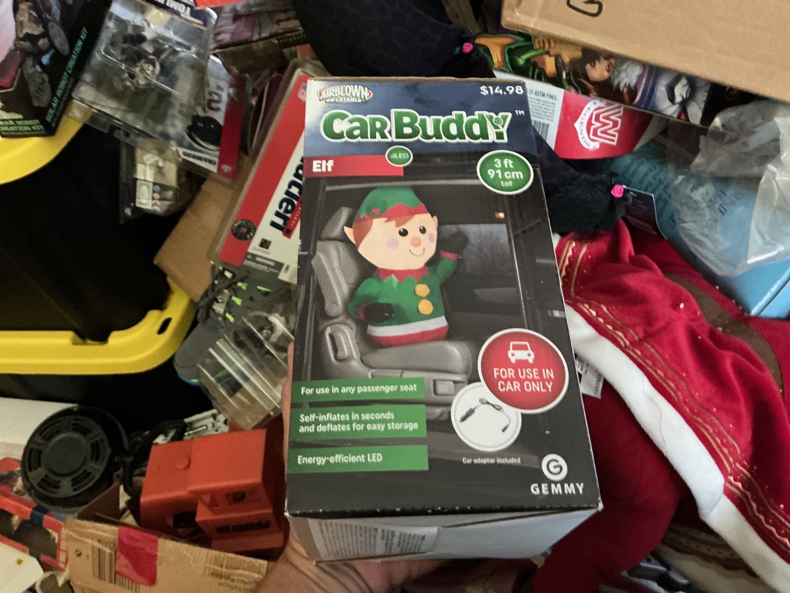 Gemmy Airblown Inflatable Elf Car Buddy 3 Ft Energy Efficient LED Christmas NEW