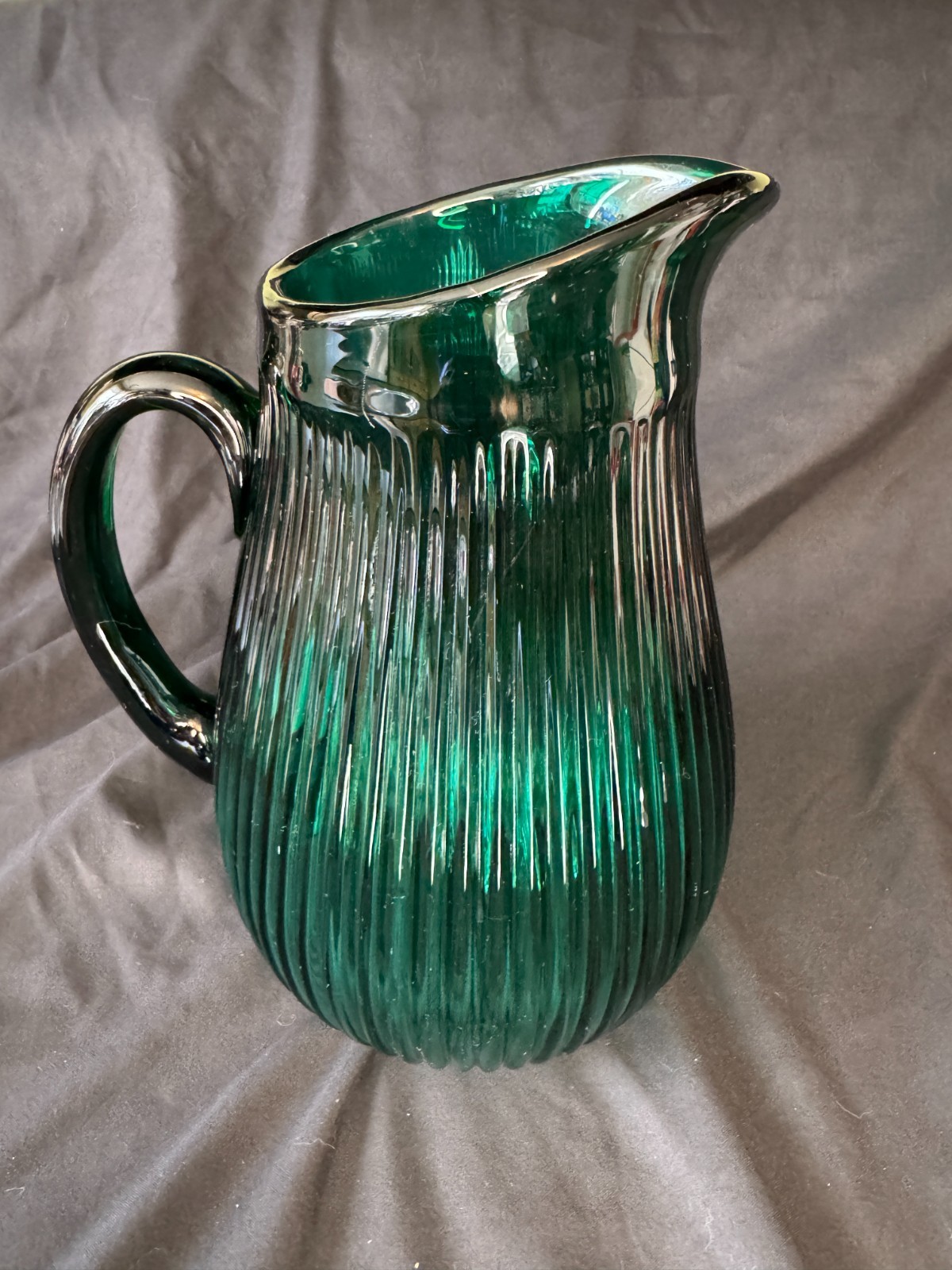 IKEA Green 68 Oz Pitcher Jug Ribbed Glass Sallskaplig 9″ tall 3791