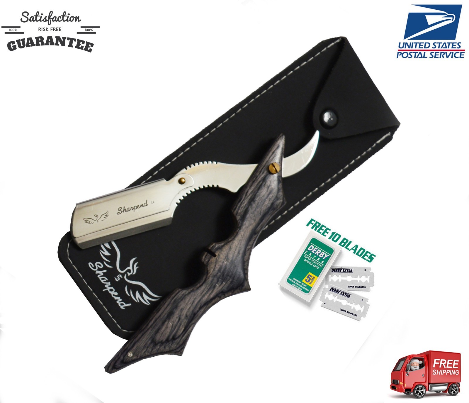 Stylish Straight Barber Edge Steel Razor Folding Shaving Knife Holder +10 Blade